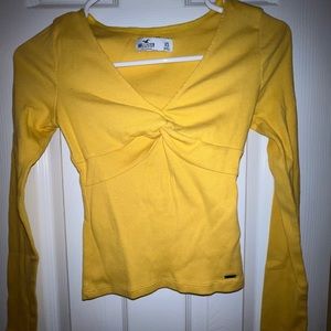 Hollister, yellow, extra small, v neck, long sleeve